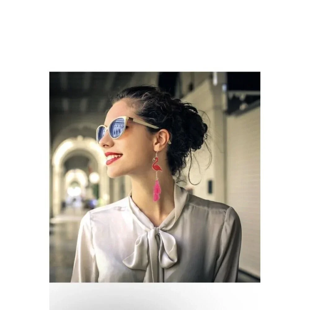 Pink Gold Enamel Flamingo Dangle Fashion Earrings